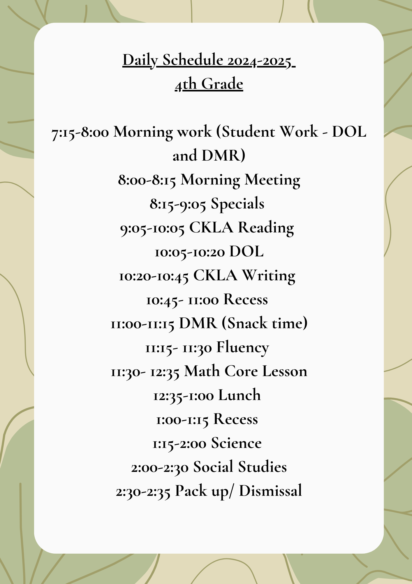 Daily Schedule